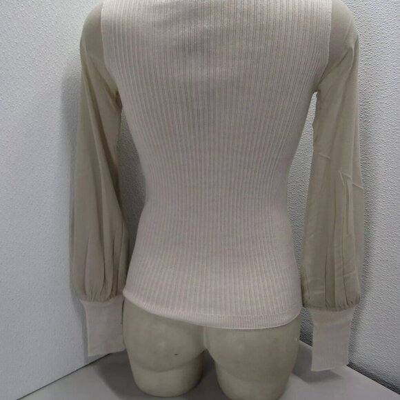 NEW D. EXTERIOR Womens Ribbed Tullle Long Sleeve Shirt Size S Beige - Picture 13 of 16